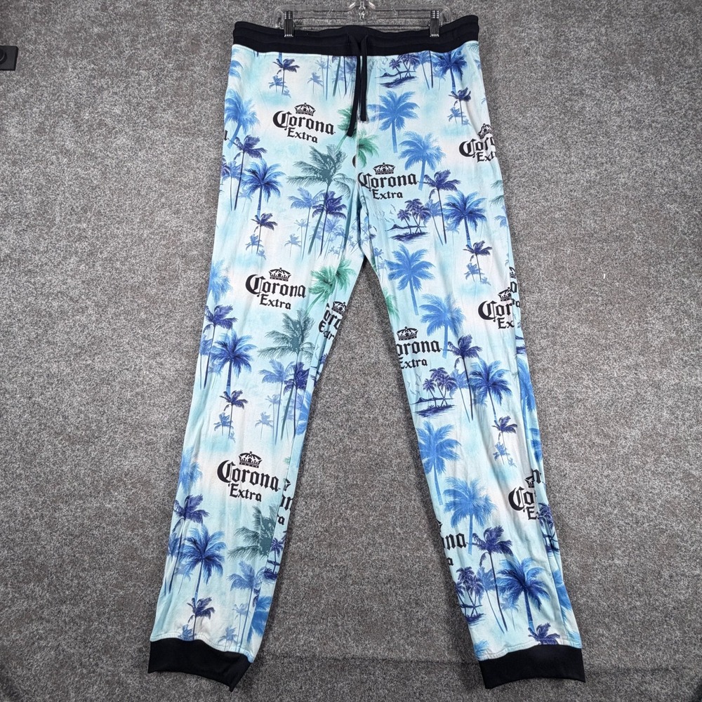 Corona Extra Lounge Pants Men 2XL(44/46) Beer Blue Palm Tree Stretch Tapered Leg